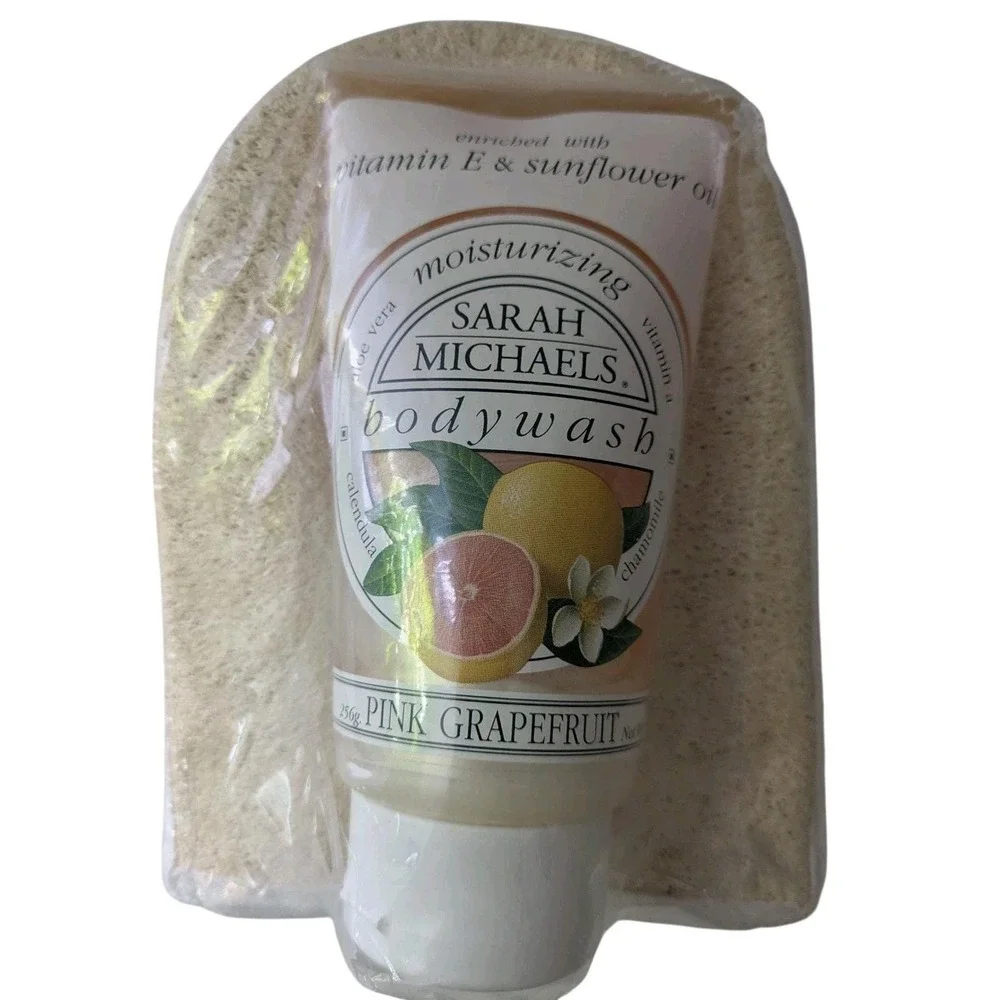 Vtg Sarah Michaels Pink Grapefruit Gift Set Body Wash‎ Exfoliating Mitt NOS 90s